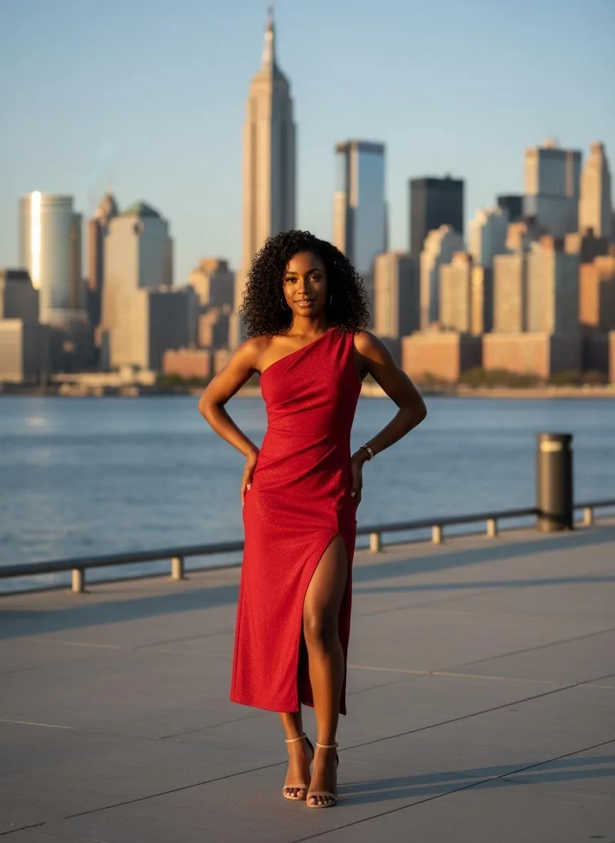 Confident young woman at Long Island City waterfront