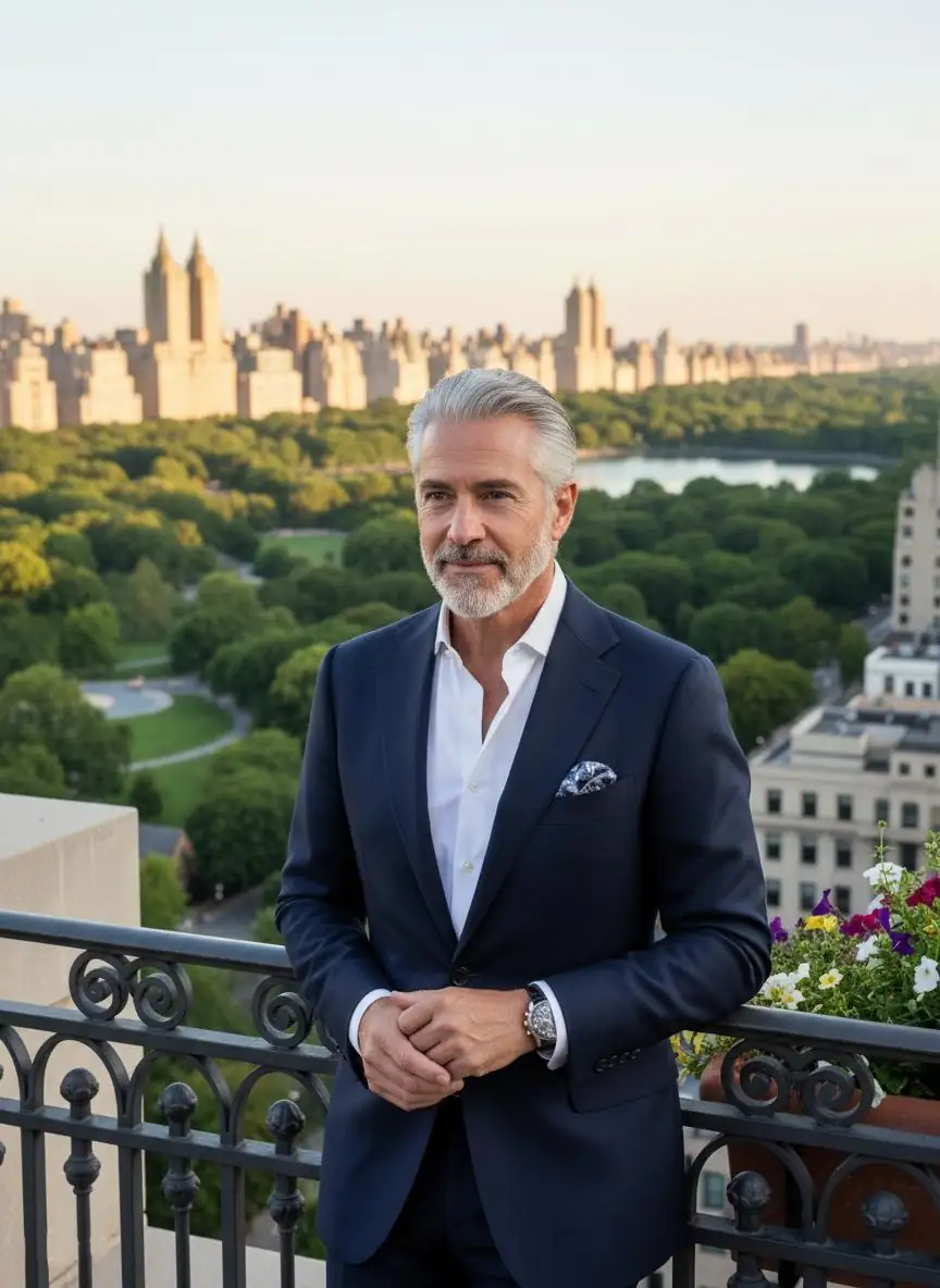 Distinguished gentleman on Upper East Side balcony